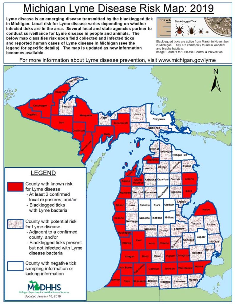 Ticks in Michigan map
